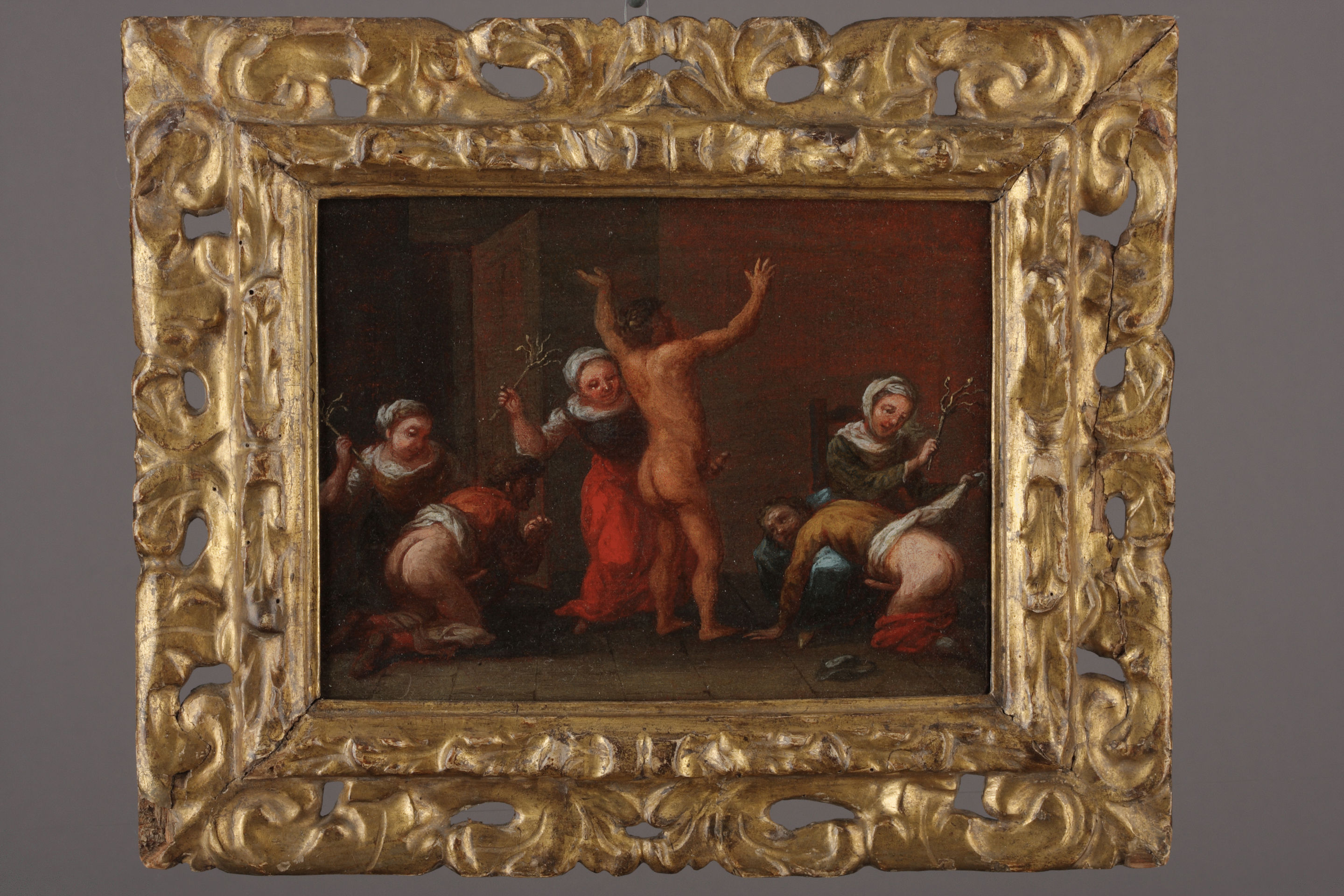 Northern Italian Oil on Canvas Depicting an Erotic Flagellation Scene